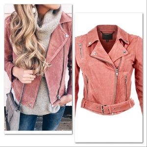 MUUBAA | Orinoco Pink Cropped Suede Biker Jacket